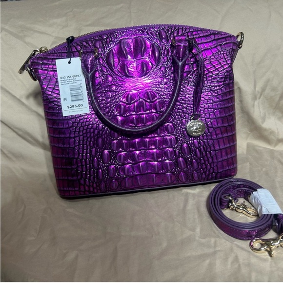 Brahmin Handbags - Brahmin Purple Poison Croc Embossed Genuine Leather Shimmering Satchel